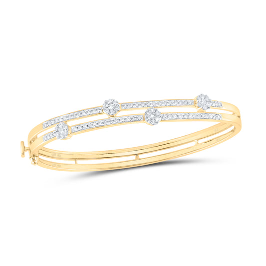 14kt Yellow Gold 1 Cttw Diamond Flower Bangle(60x56 Mm)