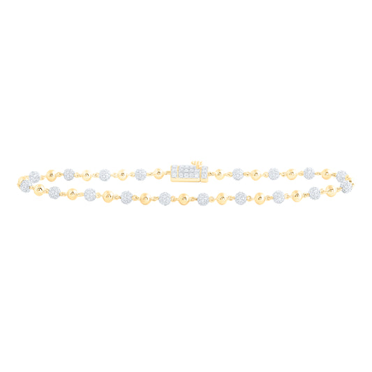 10kt Yellow Gold 3 Cttw Diamond Ball Mens Bracelet, Length: 9 Inch