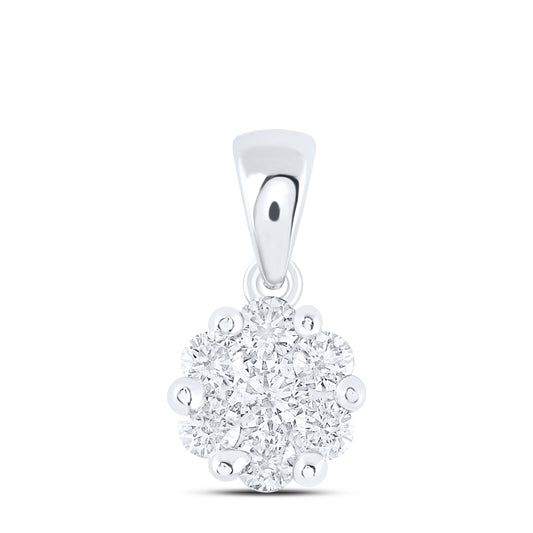 10kt White Gold 1/3 Cttw Diamond Flower Fashion Pendant