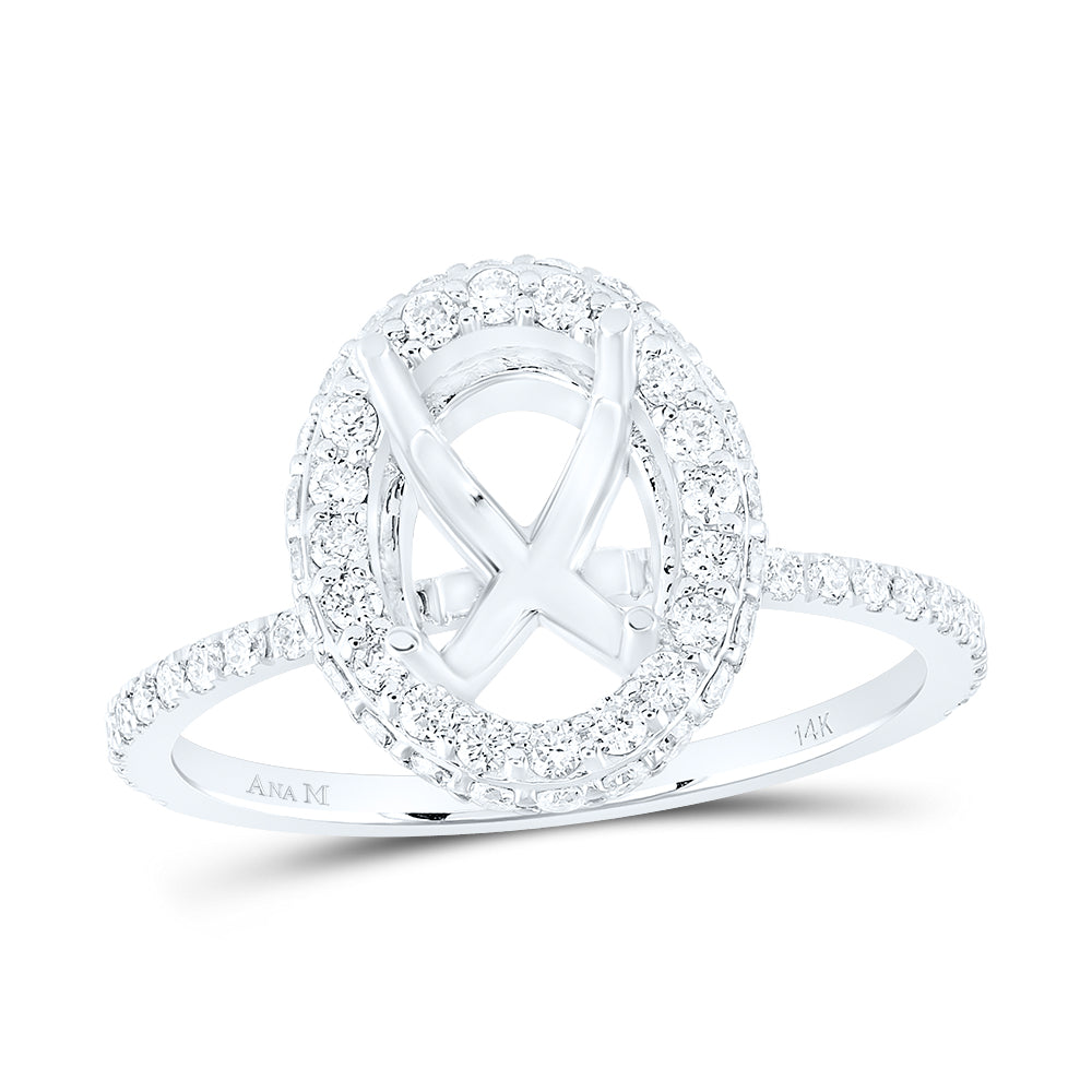 14kt White Gold 3/4 Cttw Diamond Ana M 2 Cttw Oval Semi-mount Single Halo Wedding Engagement Anniversary Ring, Women Size: 5-9