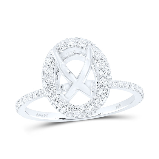 14kt White Gold 3/4 Cttw Diamond Ana M 2 Cttw Oval Semi-mount Single Halo Wedding Engagement Anniversary Ring, Women Size: 5-9