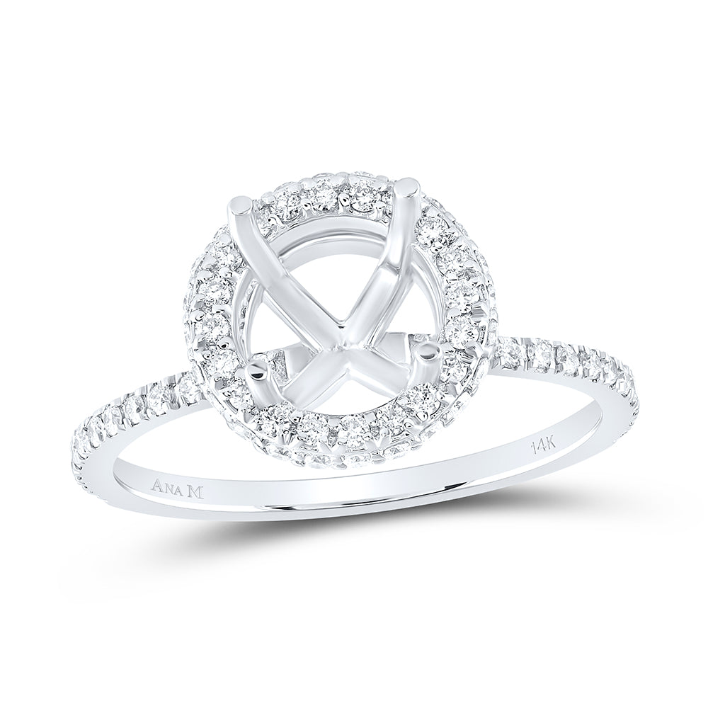 14kt White Gold 1/2 Cttw Diamond Ana M and 1 1/2 Cttw Round Semi-mount Single Halo Wedding Engagement Anniversary Ring, Women Size: 5-9