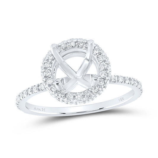 14kt White Gold 1/2 Cttw Diamond Ana M and 1 1/2 Cttw Round Semi-mount Single Halo Wedding Engagement Anniversary Ring, Women Size: 5-9