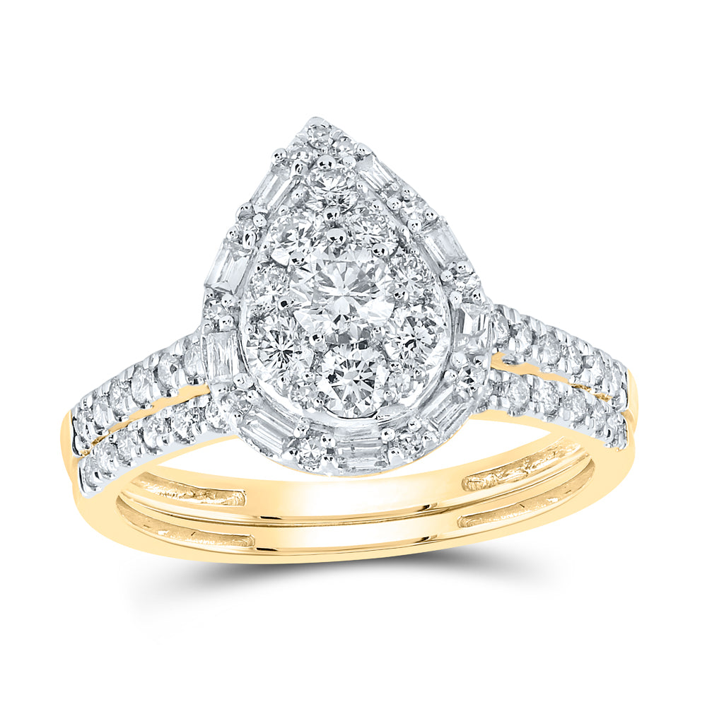 10K White Gold 1Ctw Natural Diamond 1/5Ct-Crd Duoble Halo Bridal Set