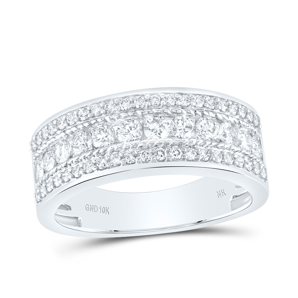 10kt White Gold 1 1/5 Cttw Diamond Mens Band, Men Size: 8-12