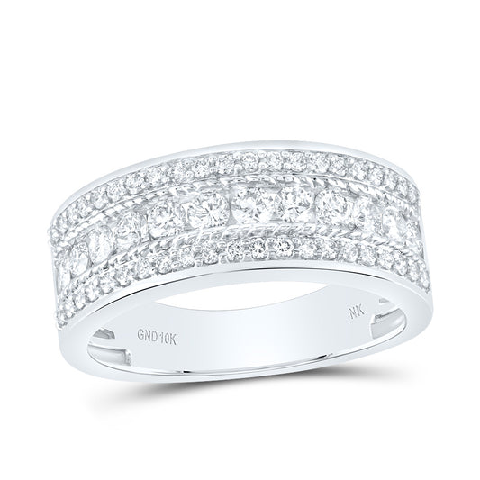 10kt White Gold 1 1/5 Cttw Diamond Mens Band, Men Size: 8-12