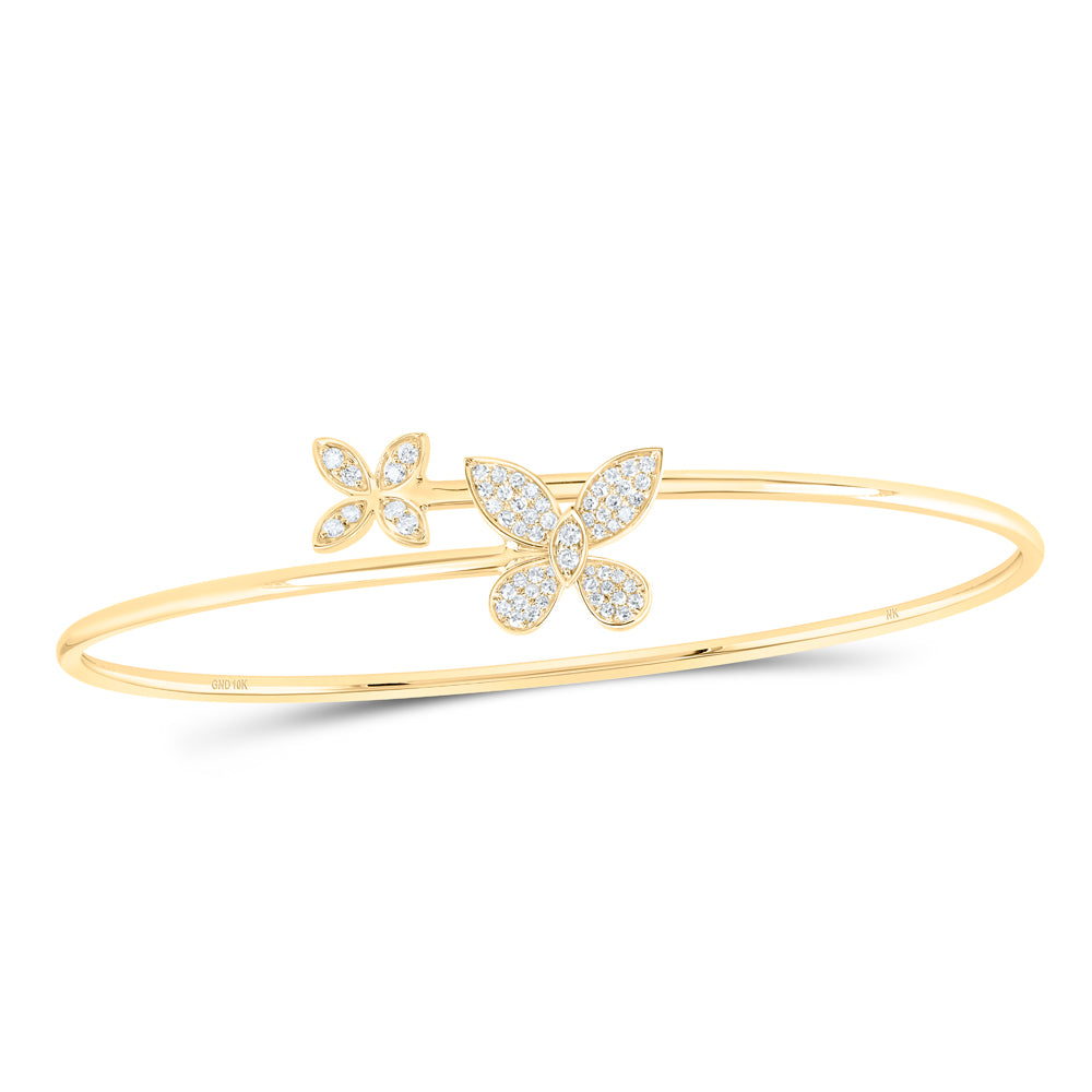 10K Yellow Or White Gold 1/3Ctw Natural Diamond Butterfly Fashion Bangle (60X48Mm)
