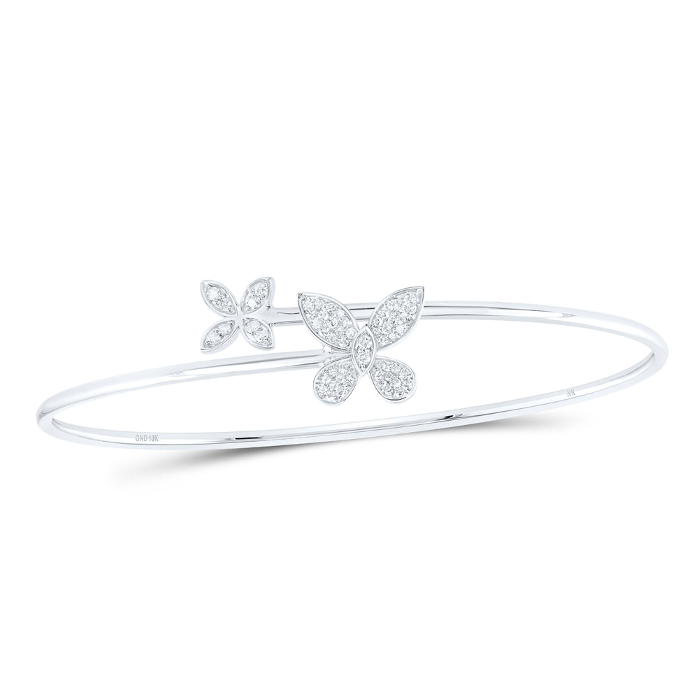10K Yellow Or White Gold 1/3Ctw Natural Diamond Butterfly Fashion Bangle (60X48Mm)