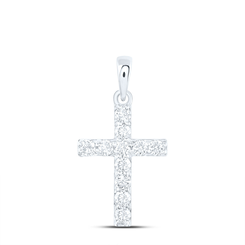 10K White Or Rose Gold 1/4Ctw Natural Diamond Cross Pendant