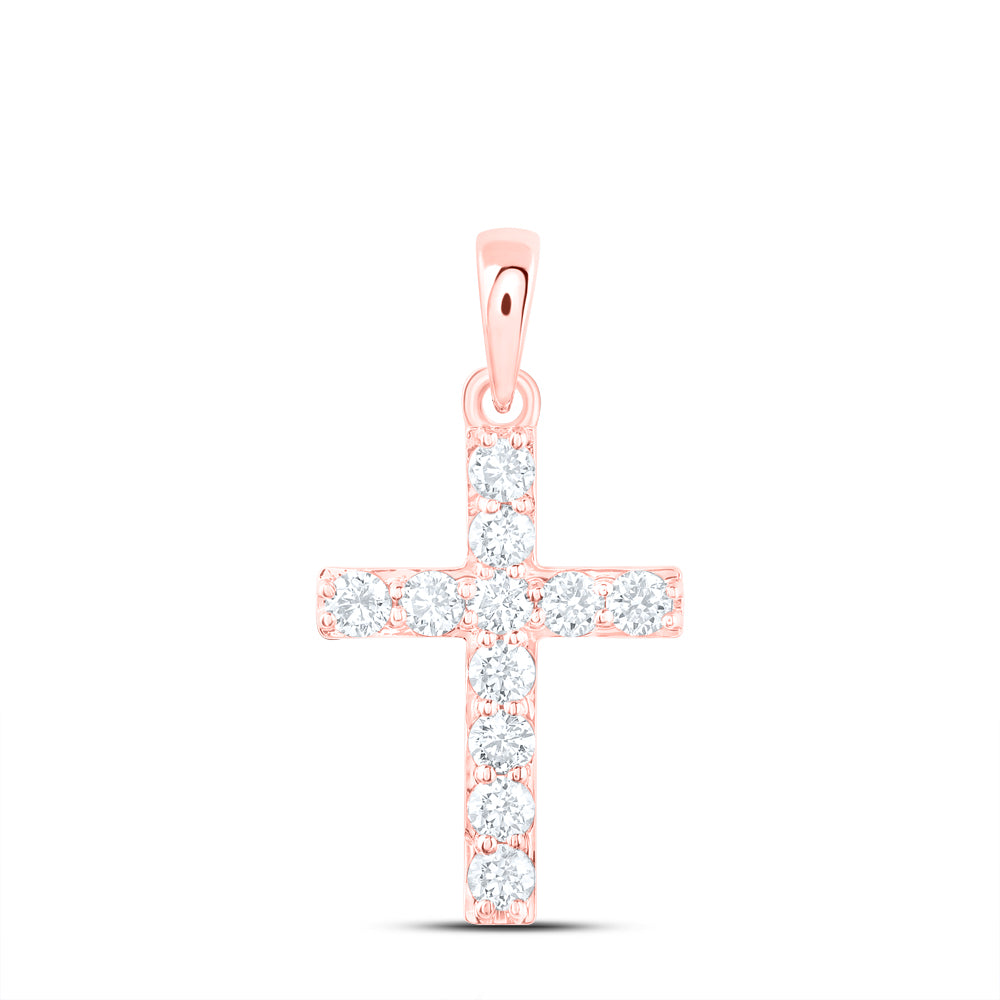 10K White Or Rose Gold 1/4Ctw Natural Diamond Cross Pendant
