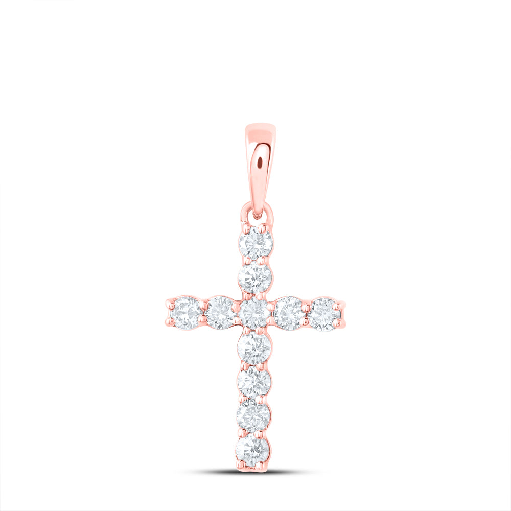 10kt Rose Gold 1/4 Cttw Diamond Cross Pendant