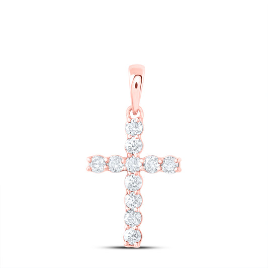 10kt Rose Gold 1/4 Cttw Diamond Cross Pendant