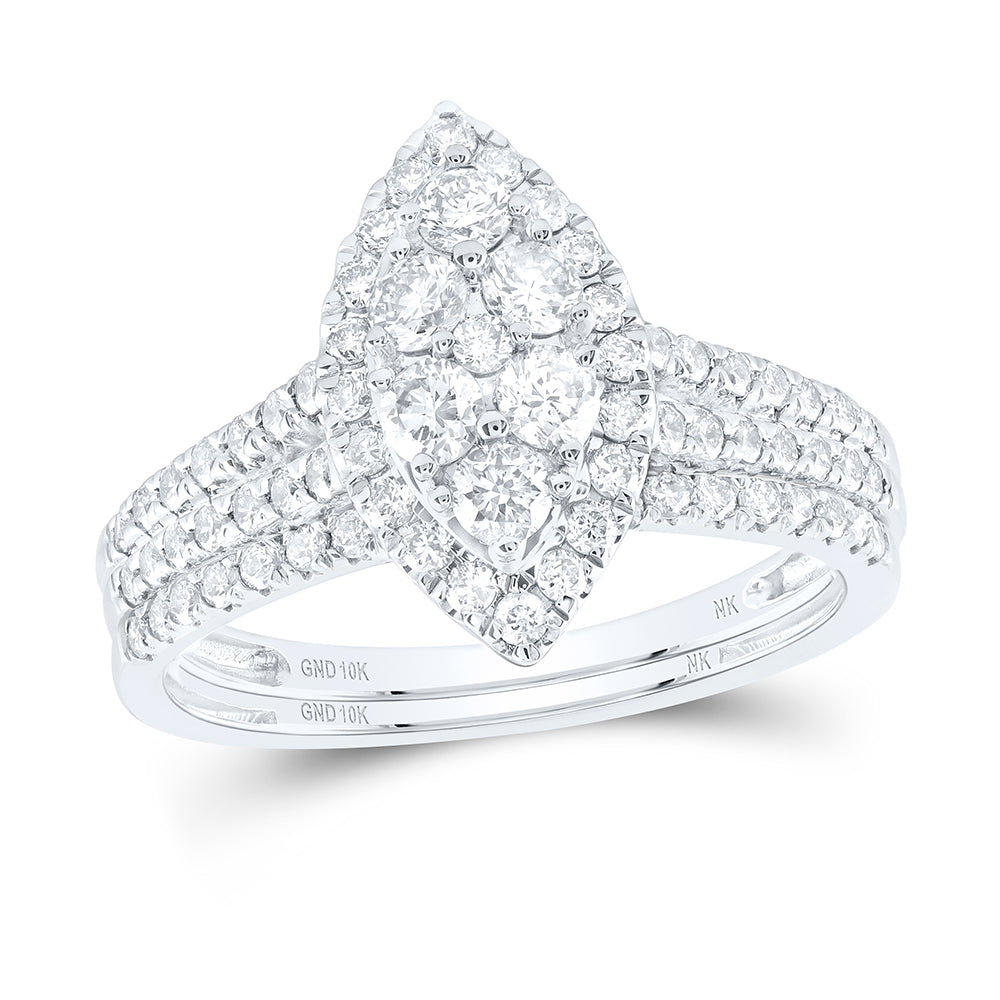 10K White Gold 1Ctw Natural Diamond Fashion Marquise Bridal Set