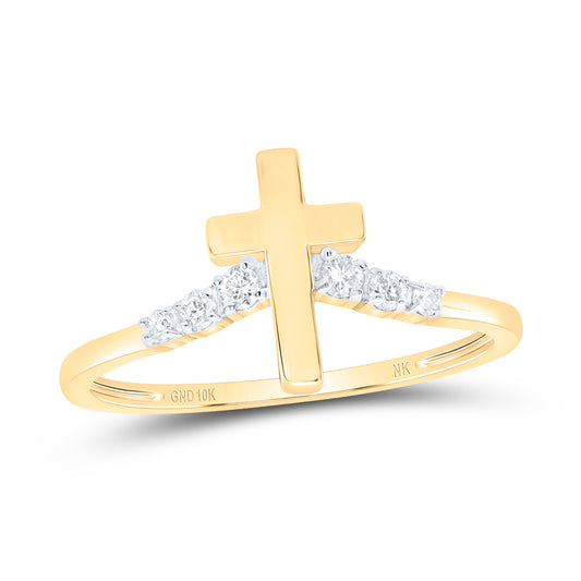 10kt Yellow Gold 1/10 Cttw Diamond Wedding Engagement Anniversary Cross Ring, Women Size: 5-9