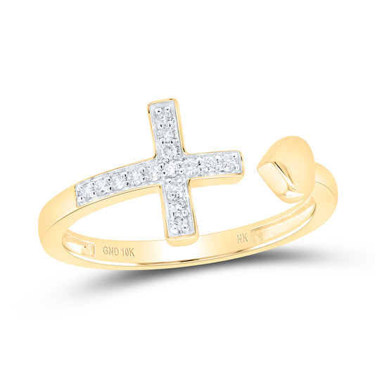 10kt Yellow Or White Gold Diamond Heart Cross Wedding Engagement Anniversary Ring