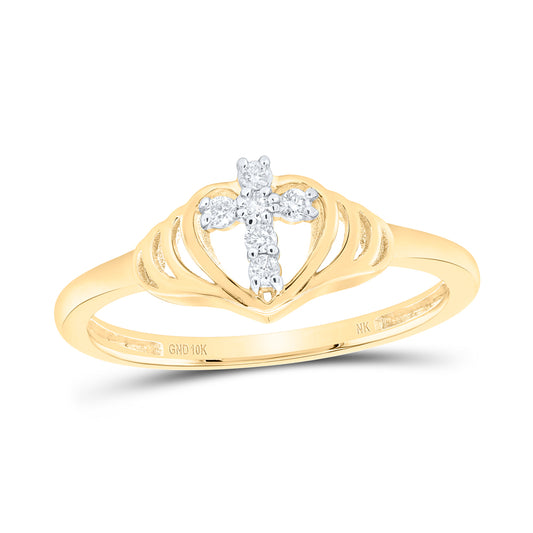 10kt Yellow Or White Or Rose Gold Diamond Heart Cross Wedding Engagement Anniversary Ring