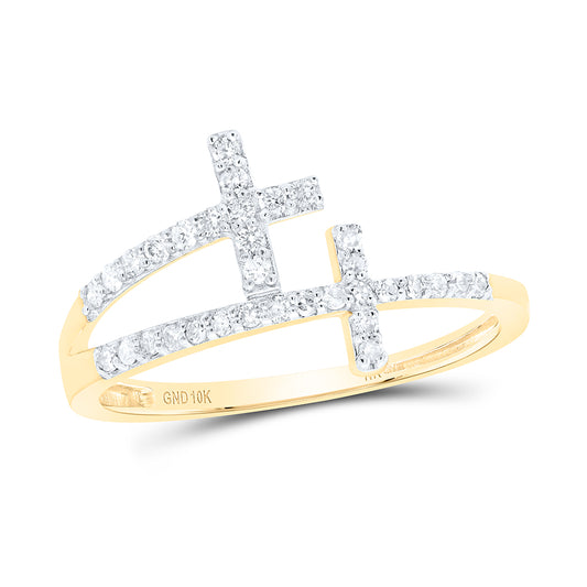10kt Yellow Or White Gold Diamond Cross Wedding Engagement Anniversary Ring