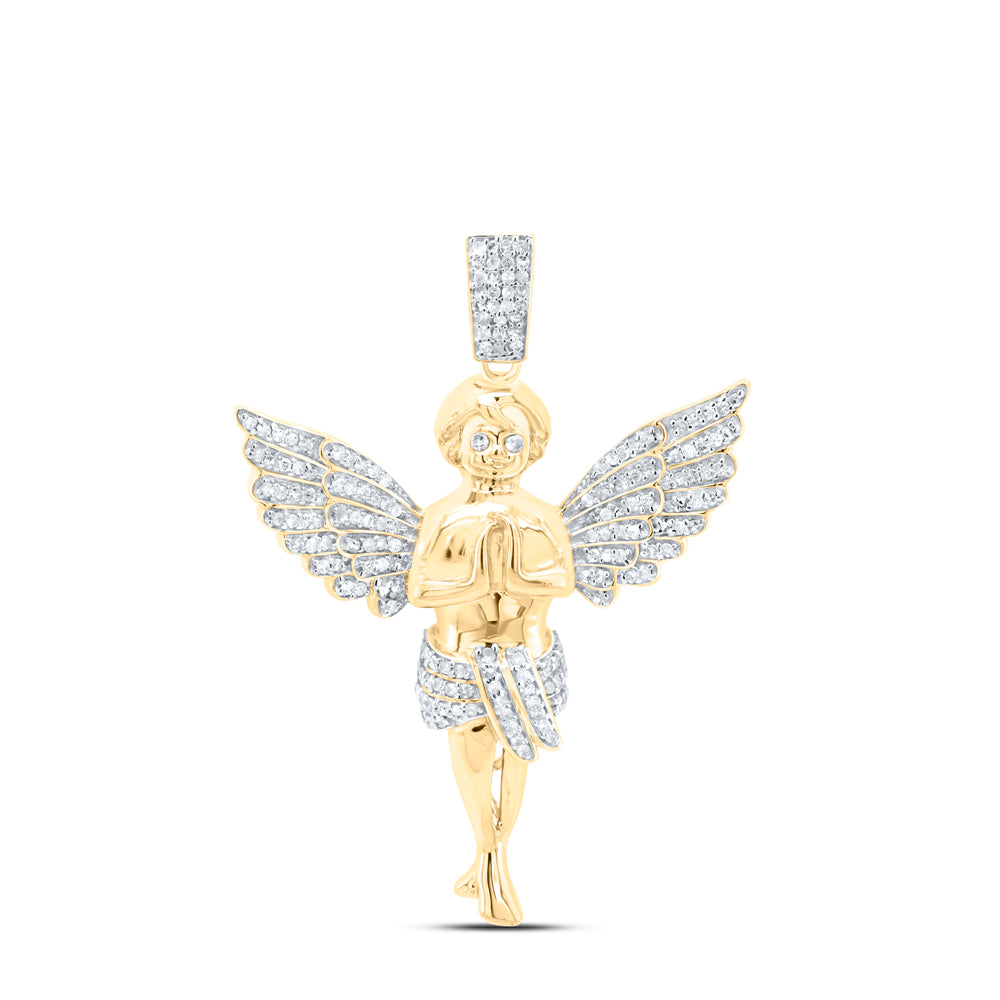 10K Yellow Gold Mens Round Diamond Angel Charm Pendant 3/8 Cttw