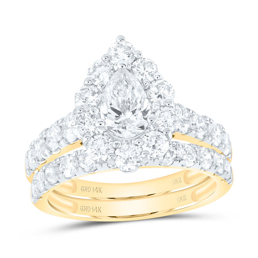 14kt Yellow Gold 3 Cttw Diamond 3/4 Cttw Pear Wedding Engagement Anniversary Bridal Set Single Halo Nicole's Dream Collection, Women Size: 5-9
