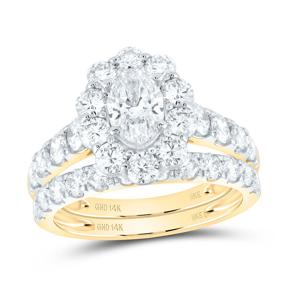 14kt Yellow Gold 3 Cttw Diamond 3/4 Cttw Oval Wedding Engagement Anniversary Bridal Set Single Halo, Women Size: 5-9