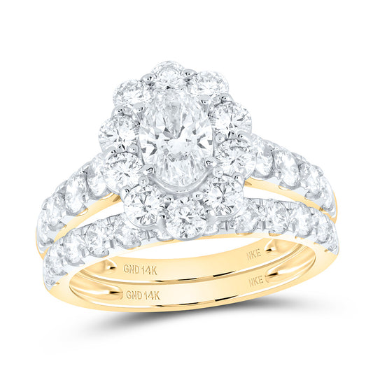 14kt Yellow Gold 3 Cttw Diamond 3/4 Cttw Oval Wedding Engagement Anniversary Bridal Set Single Halo, Women Size: 5-9