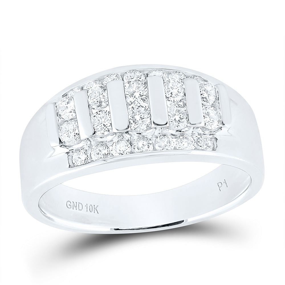 10kt White Gold 1 Cttw Diamond Fashion High Mens Band, Men Size: 8-12