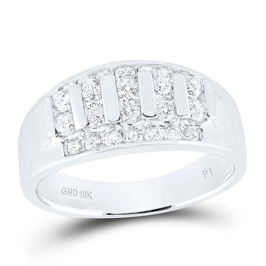 10kt White Gold 1 Cttw Diamond Fashion High Mens Band, Men Size: 8-12