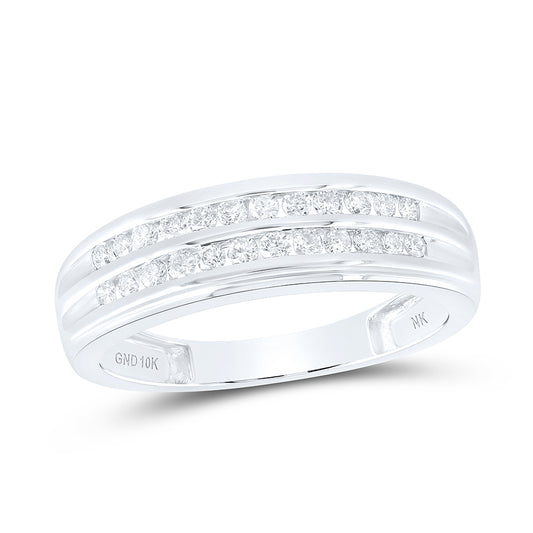 10kt White Gold 3/8 Cttw Diamond Mens Band, Men Size: 8-12