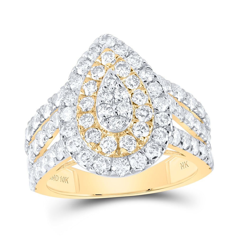 10kt Yellow Gold 2 1/3 Cttw Diamond Pear Shape Ladies Wedding Engagement Anniversary Ring, Women Size: 5-9