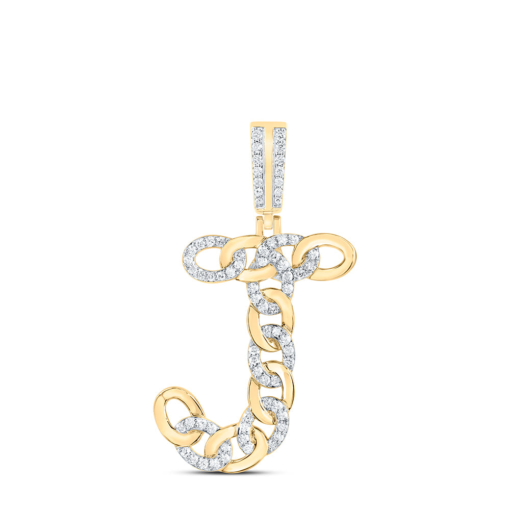 10kt Yellow Gold Diamond Cuban Initial Mens Pendant