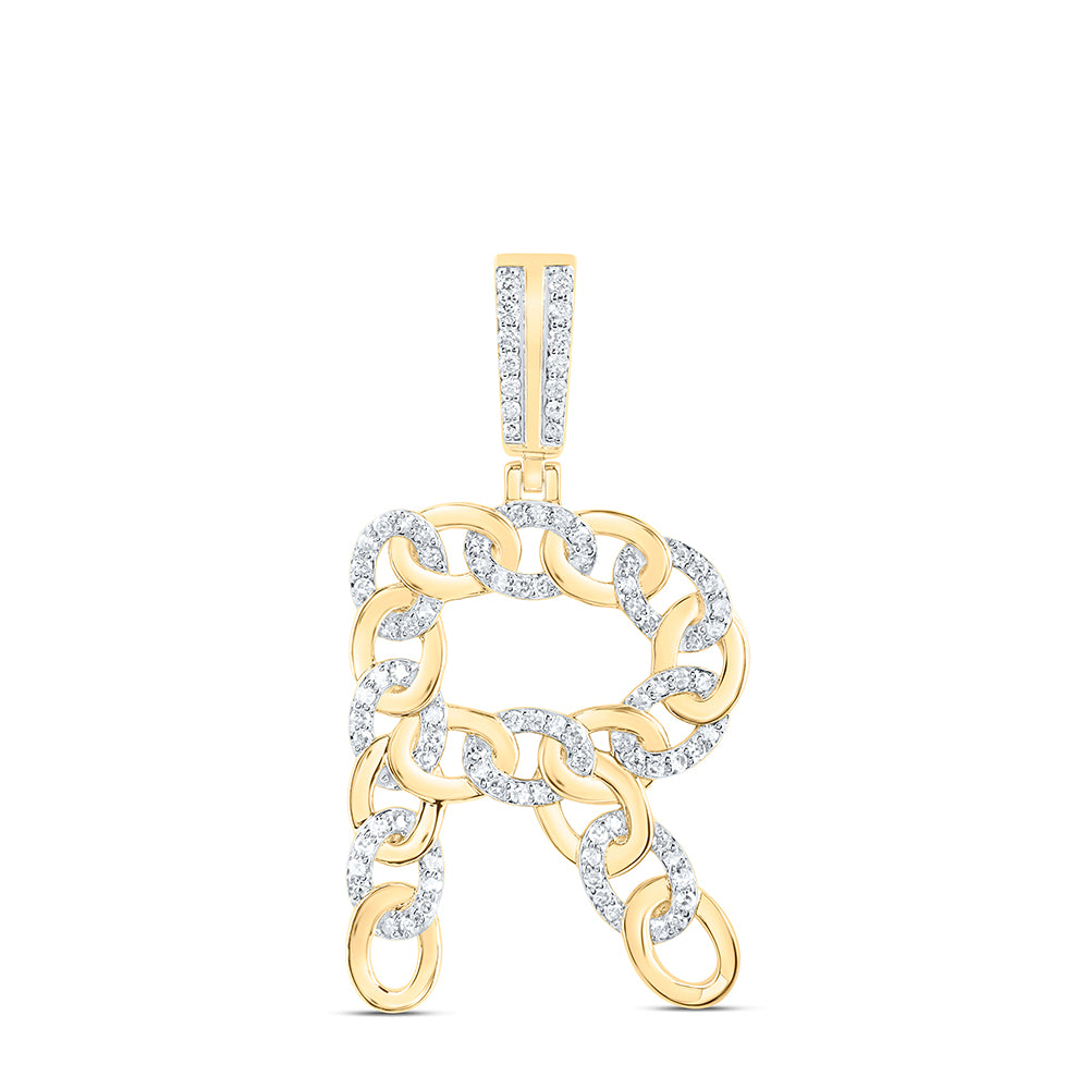 10kt Yellow Gold Diamond Cuban Initial Mens Pendant