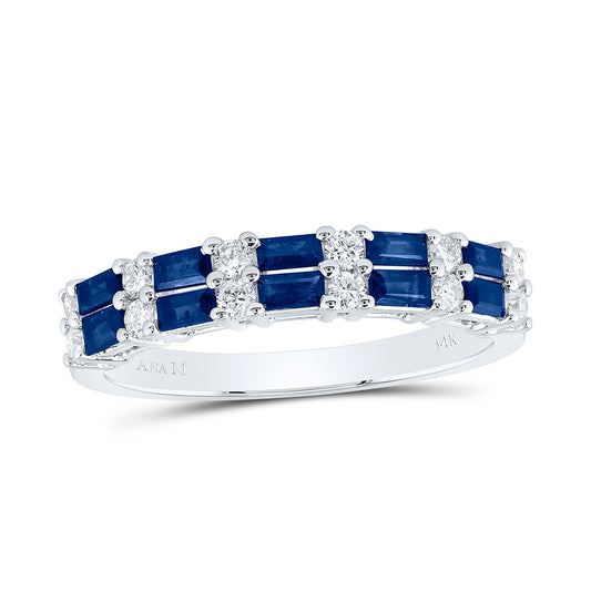 14K White Gold 1/4 Ctw Diamond 3/4 Ctw Baguette Sapphire Natural Gem Band, Womens Size: 5-9