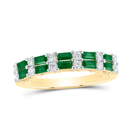 14kt Yellow Gold 1/4 Cttw Diamond Ana M 5/8 Cttw Bag Emerald Natural Wedding Engagement Gem Band, Women Size: 5-9