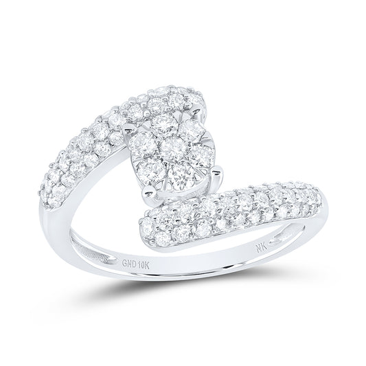 10kt White Gold 3/4 Cttw Diamond Wedding Engagement Anniversary Flower Ring, Women Size: 5-9
