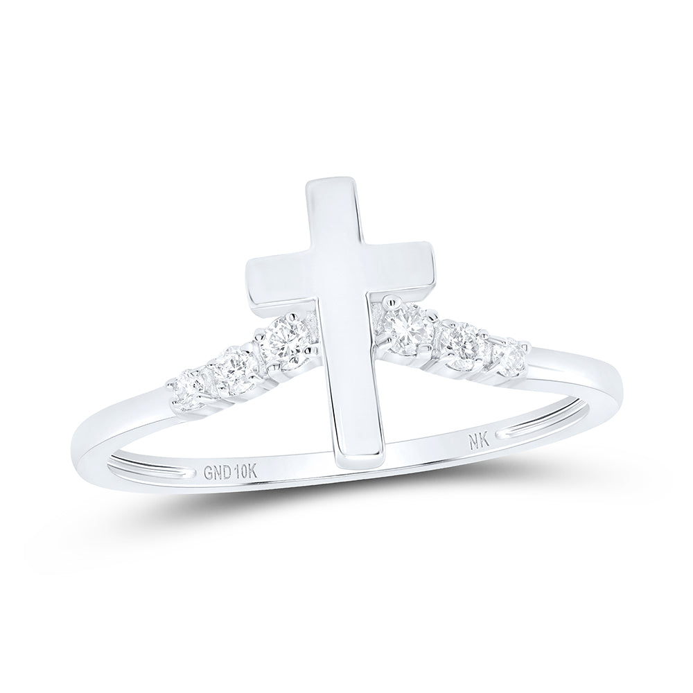 10kt White Gold 1/10 Cttw Diamond Wedding Engagement Anniversary Cross Ring, Women Size: 5-9