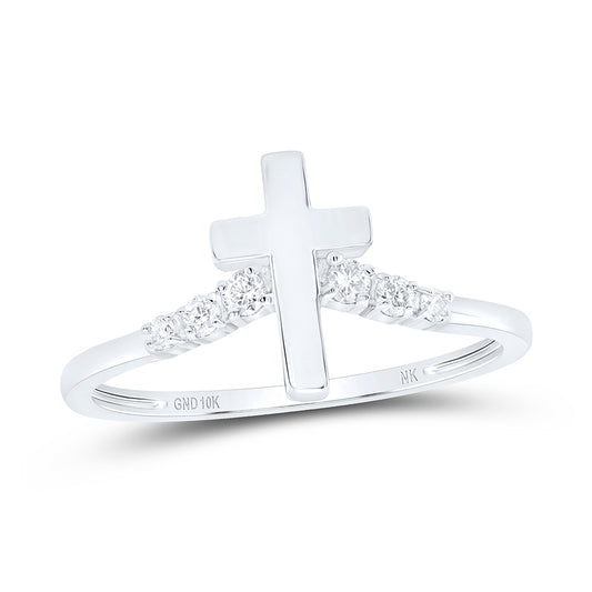 10kt White Gold 1/10 Cttw Diamond Wedding Engagement Anniversary Cross Ring, Women Size: 5-9