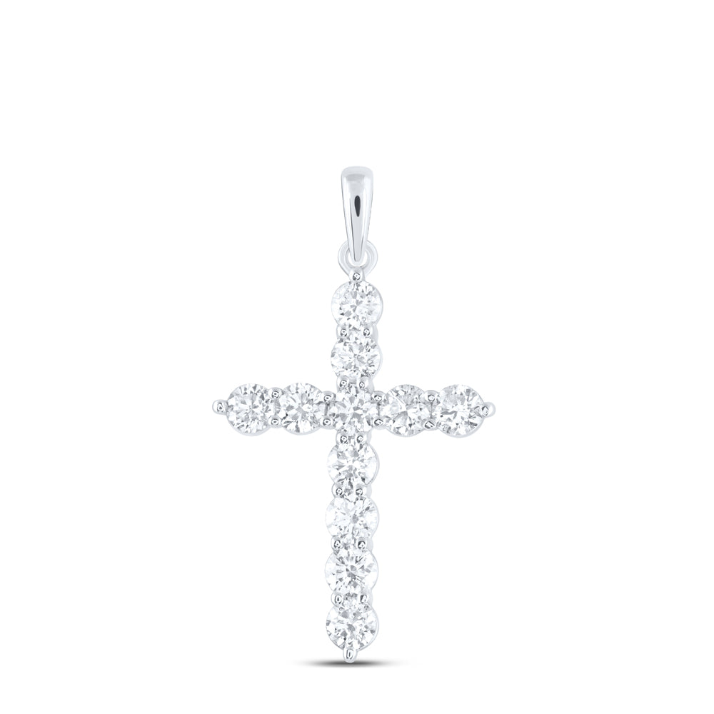 14K White Gold 1 1/2Ctw Natural Diamond Ana M Fashion Cross Pendant