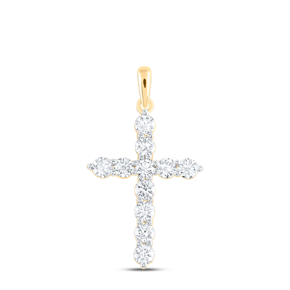 14K Yellow Gold 1Ctw Natural Diamond Ana M Cross Pendant