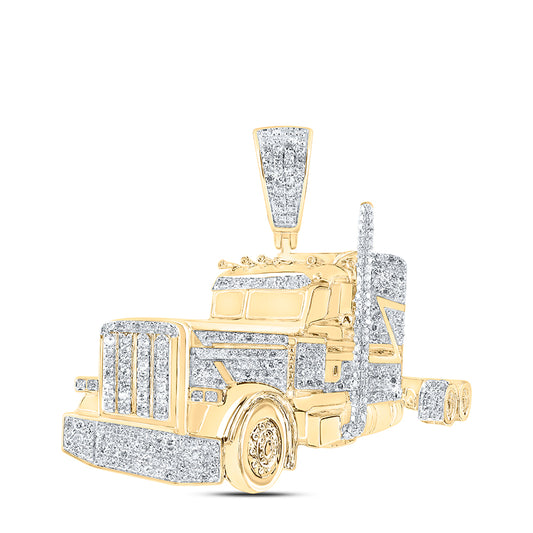 10kt Yellow Gold 7/8 Cttw Diamond Truck Mens Charm