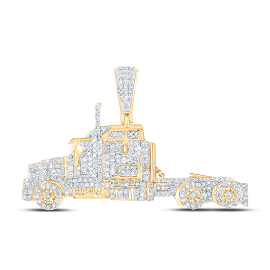 10kt Yellow Gold 7/8 Cttw Diamond Truck Mens Charm