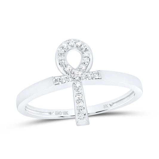 10kt White Gold 1/10 Cttw Diamond Ankh Wedding Engagement Anniversary Cross Ring, Women Size: 5-9