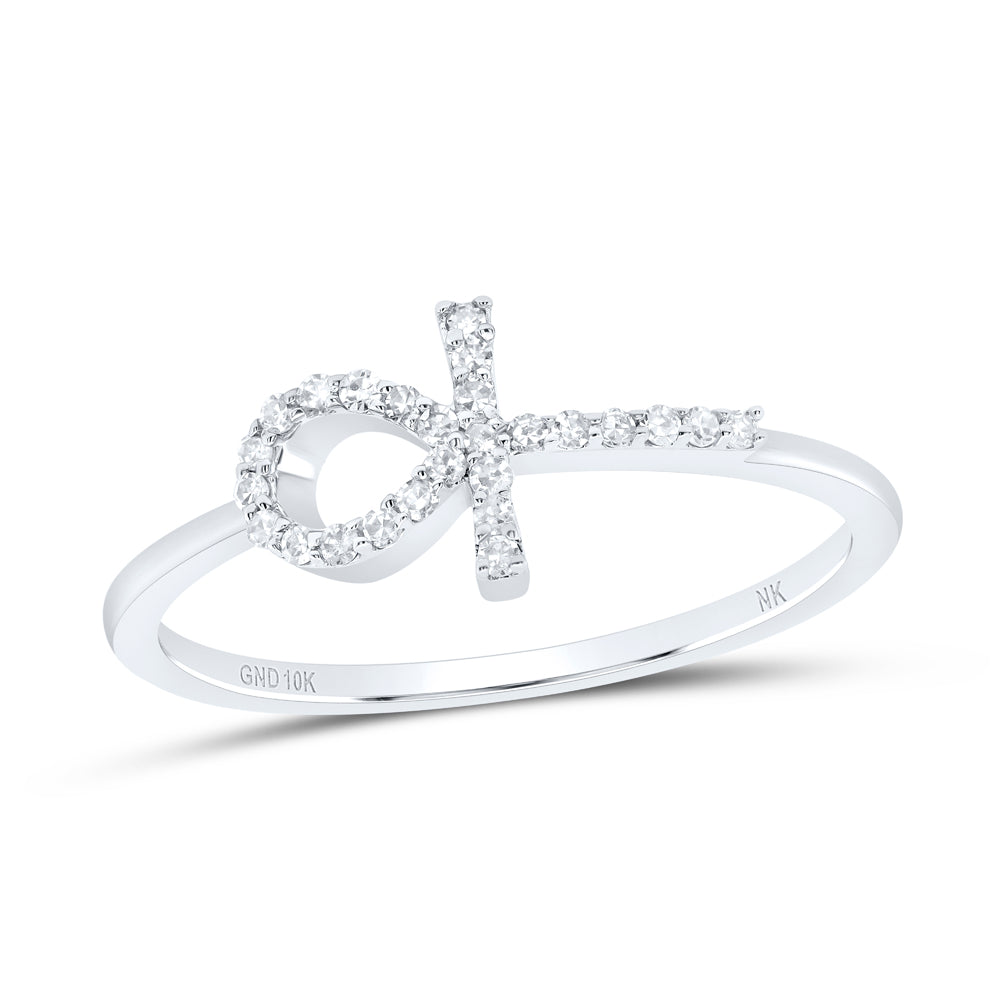 10kt White Gold 1/10 Cttw Diamond Ankh Wedding Engagement Anniversary Cross Ring, Women Size: 5-9