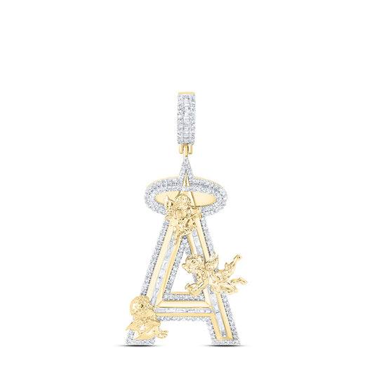 10kt Yellow Gold 1 1/5 Cttw  Diamond Initial " A" Angle Mens Charm