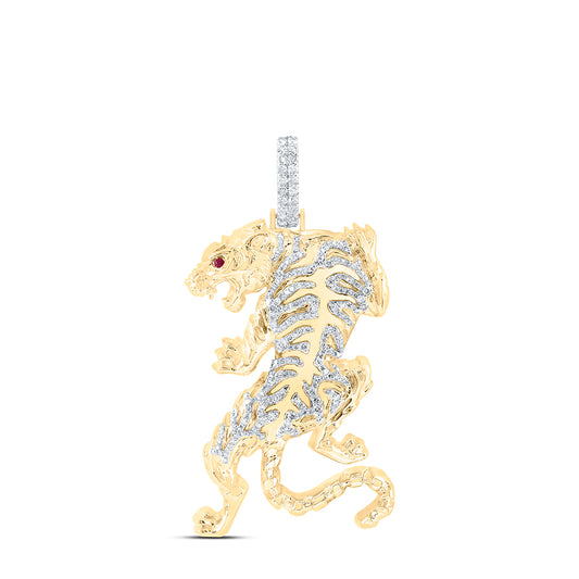 10kt Yellow Gold 1 Cttw Diamond Tiger Mens Charm