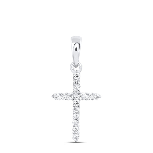 10kt White Gold 1/6 Cttw Diamond Cross Pendant