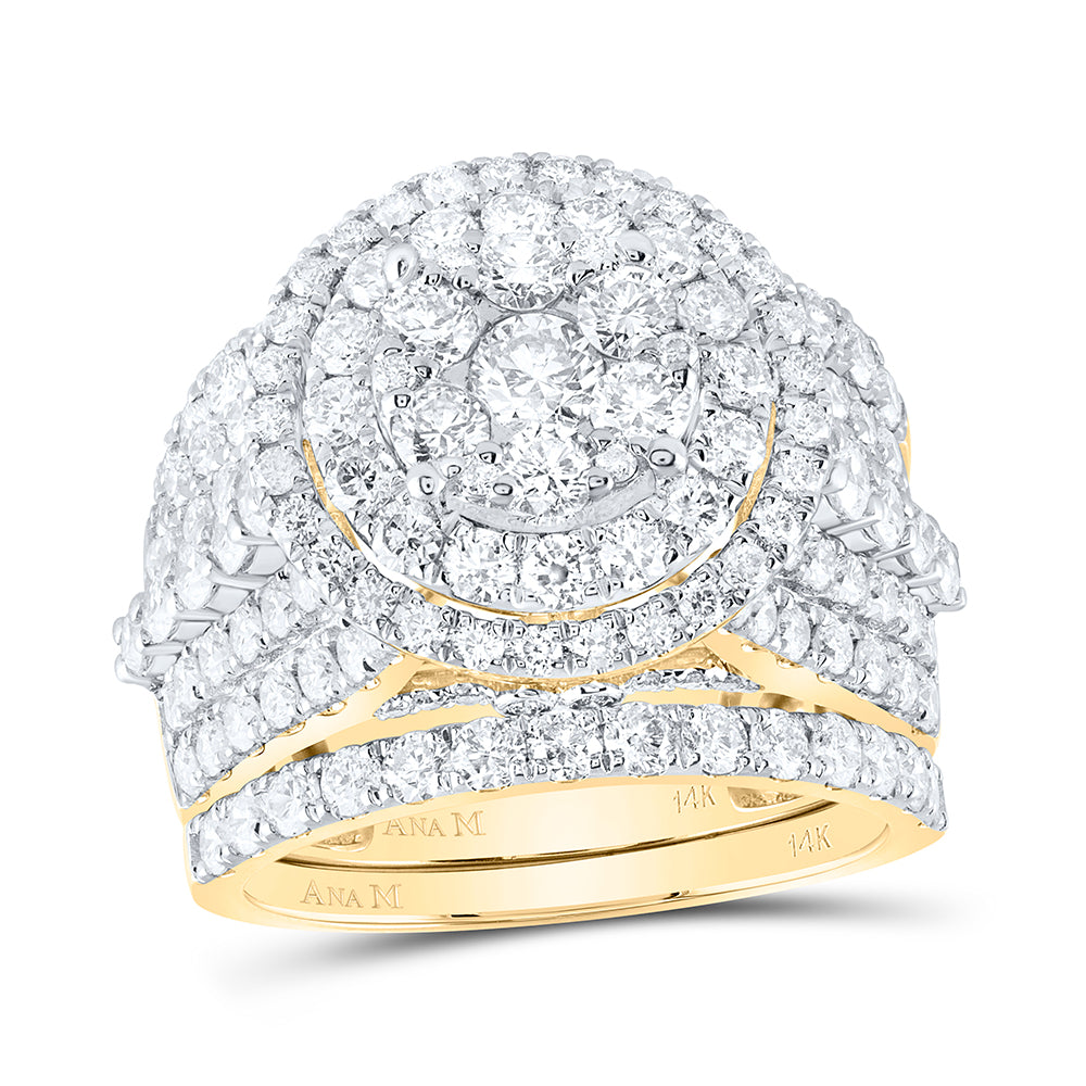 14kt Yellow Gold 3 7/8 Cttw Diamond Ana M and 1/5 Cttw Round Fashion Wedding Engagement Anniversary Bridal Set, Women Size: 5-9