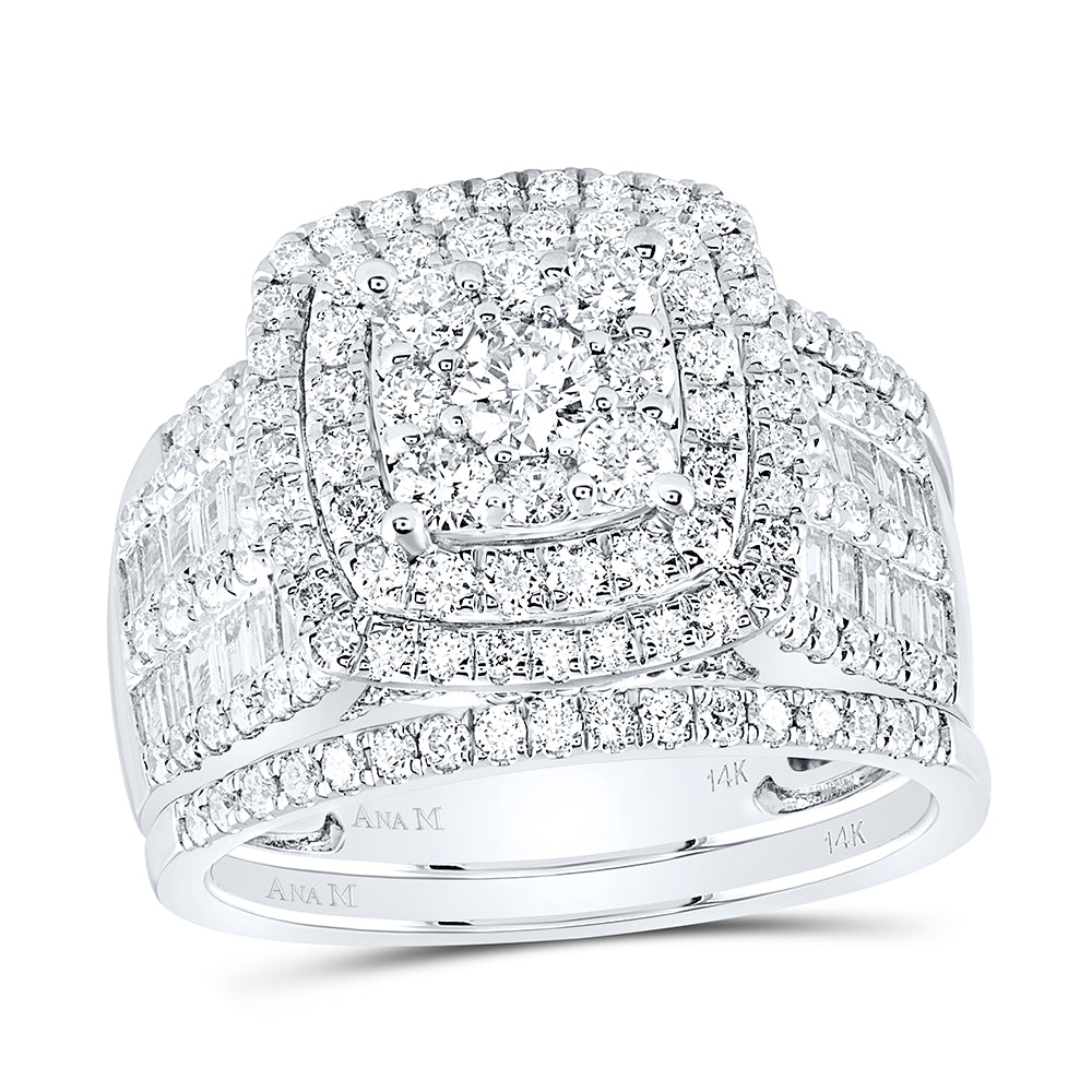 14kt White Gold 2 1/3 Cttw Diamond Ana M Fashion Wedding Engagement Anniversary Bridal Set, Women Size: 5-9