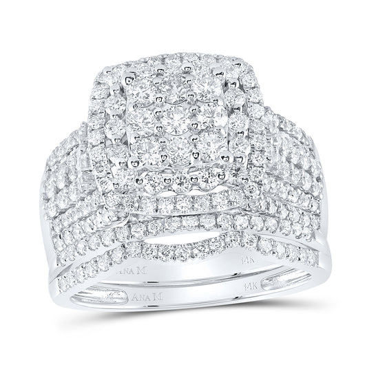 14kt White Gold 2 Cttw Diamond Ana M Fashion Wedding Engagement Anniversary Bridal Set, Women Size: 5-9