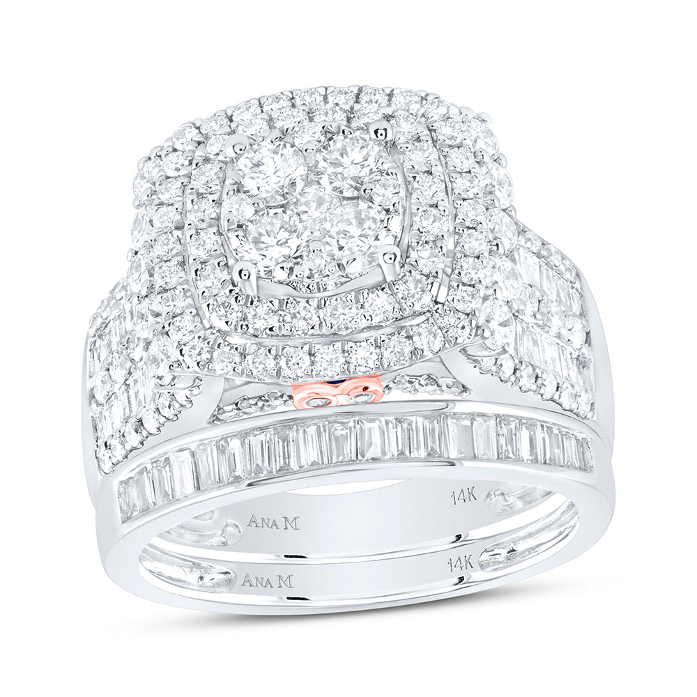 14kt White Gold 2 1/3 Cttw Diamond Ana M Fashion Wedding Engagement Anniversary Bridal Set, Women Size: 5-9