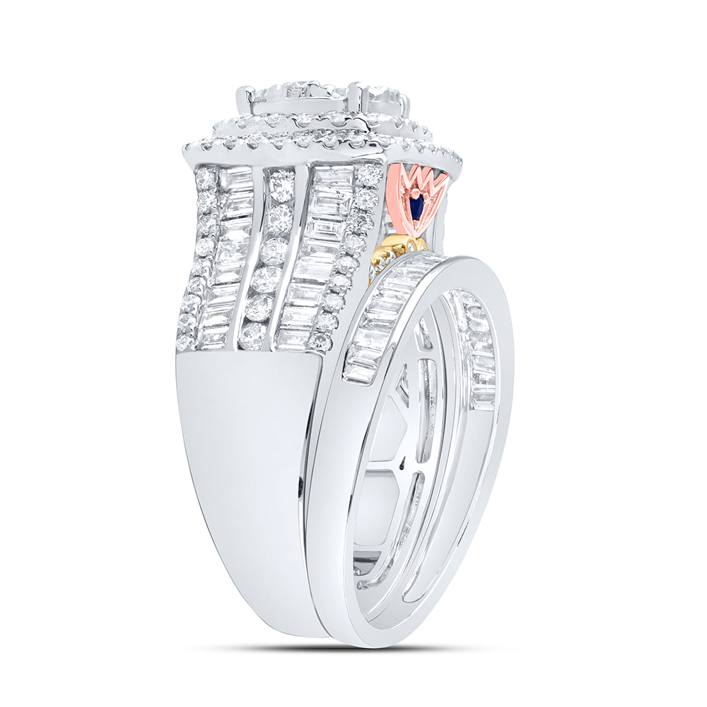 14kt White Gold 2 1/3 Cttw Diamond Ana M Fashion Wedding Engagement Anniversary Bridal Set, Women Size: 5-9